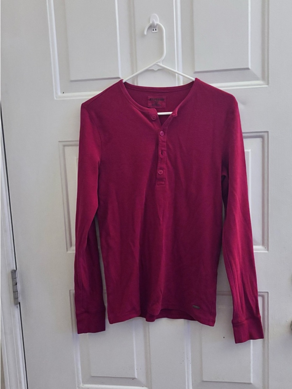Express Red Waffle-Knit Henley Top